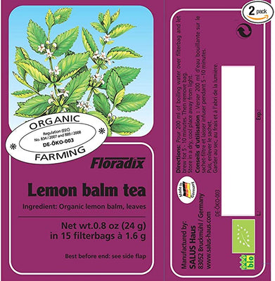 Floradix | Lemon Balm Organic Herbal Tea | 15 Bags x2 Pack