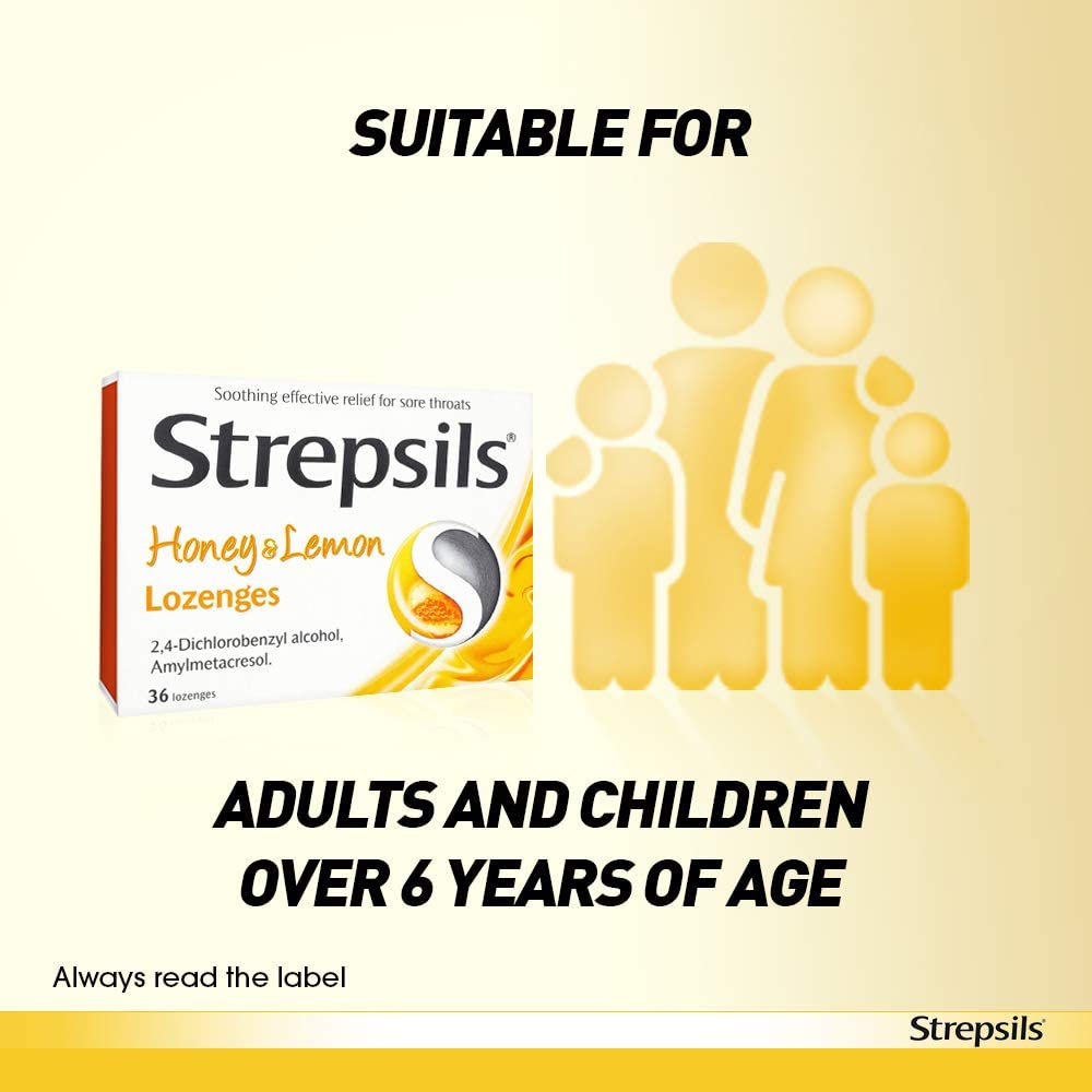 Strepsils | Honey and Lemon | Sore Throat, Pain Relief Lozenges | 1x 36 pack