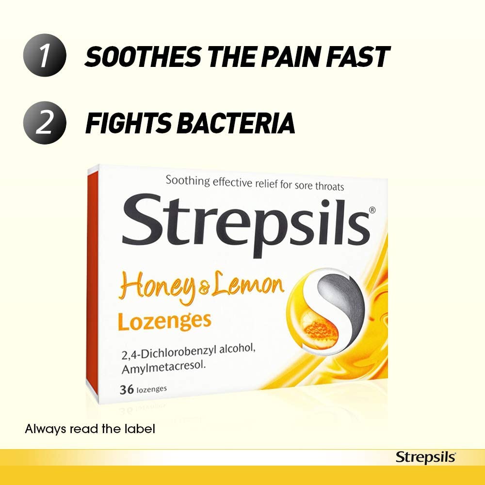 Strepsils | Honey and Lemon | Sore Throat, Pain Relief Lozenges | 1x 36 pack